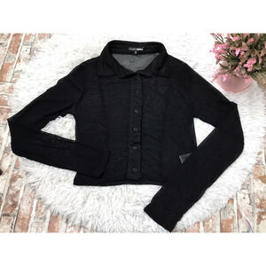 Fashion Nova Women's Mesh Shirt Top Stretch Long Sleeve Cropped Black Size Med